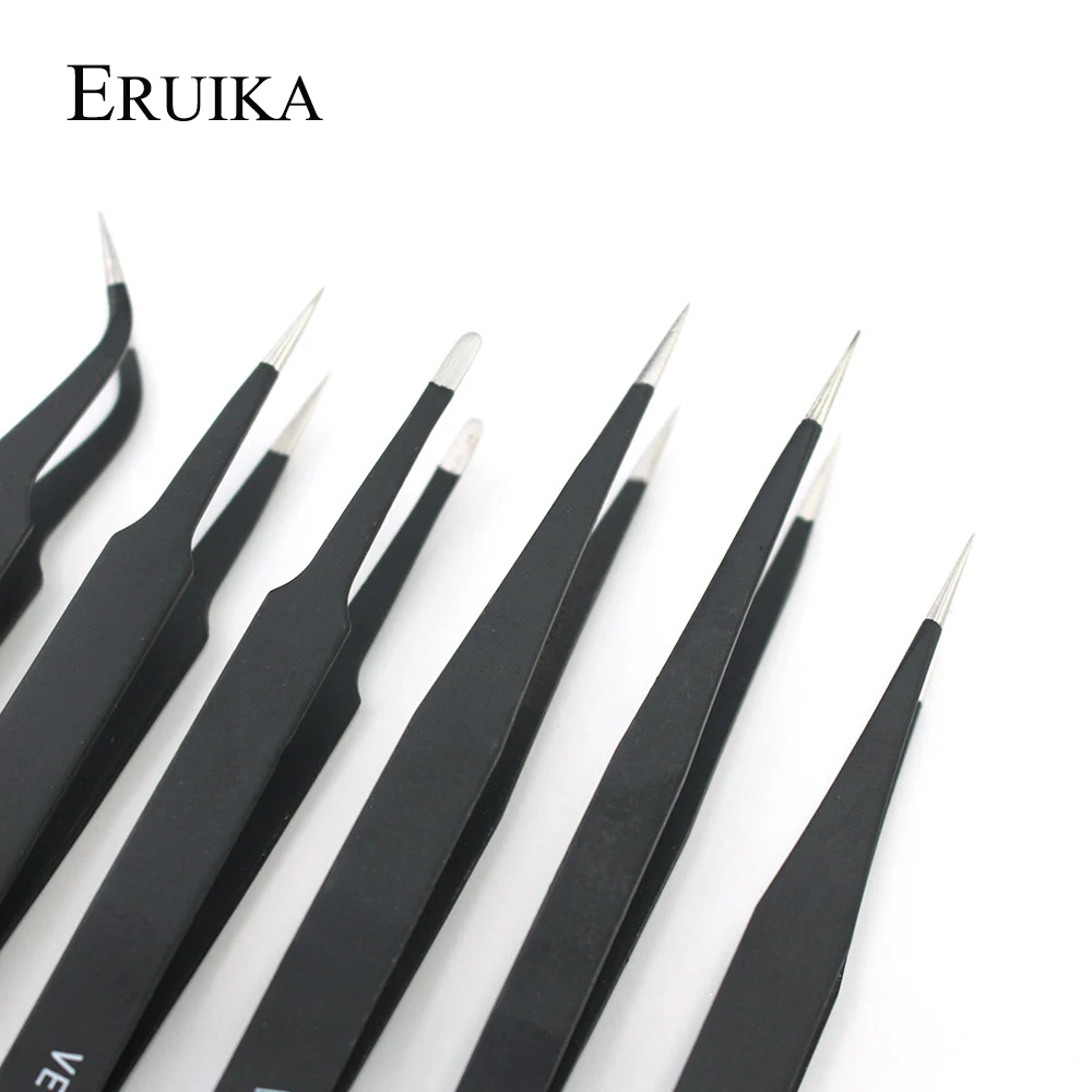 ERUIKA, 1 шт., черный пинцет для бровей, удлиняющий зажим, ультра точный набор из нержавеющей стали, стразы ногтевой дизайн пинцеты