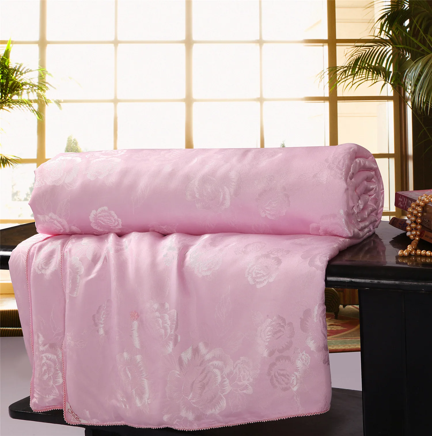 Летнее/зимнее шелковое одеяло/пуховое одеяло, шелковое одеяло King, queen, двойное пуховое одеяло ручной работы, постельные принадлежности белого/розового цвета с шелковым наполнителем - Цвет: Розовый