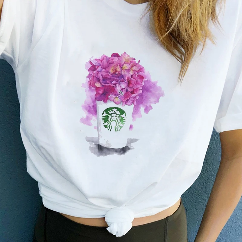 Женская одежда, летняя, кофейная, модная, милая, с цветочным принтом, женская, с принтом, Женский Топ, повседневная, женская футболка, футболка, женская футболка - Цвет: bvr8409