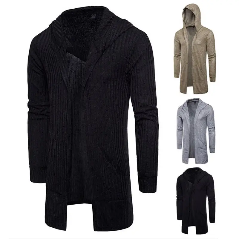 Autumn Men Hooded Cardigan Sweater Casual Long Knit Outwear Stylish Full Sleeve Tops