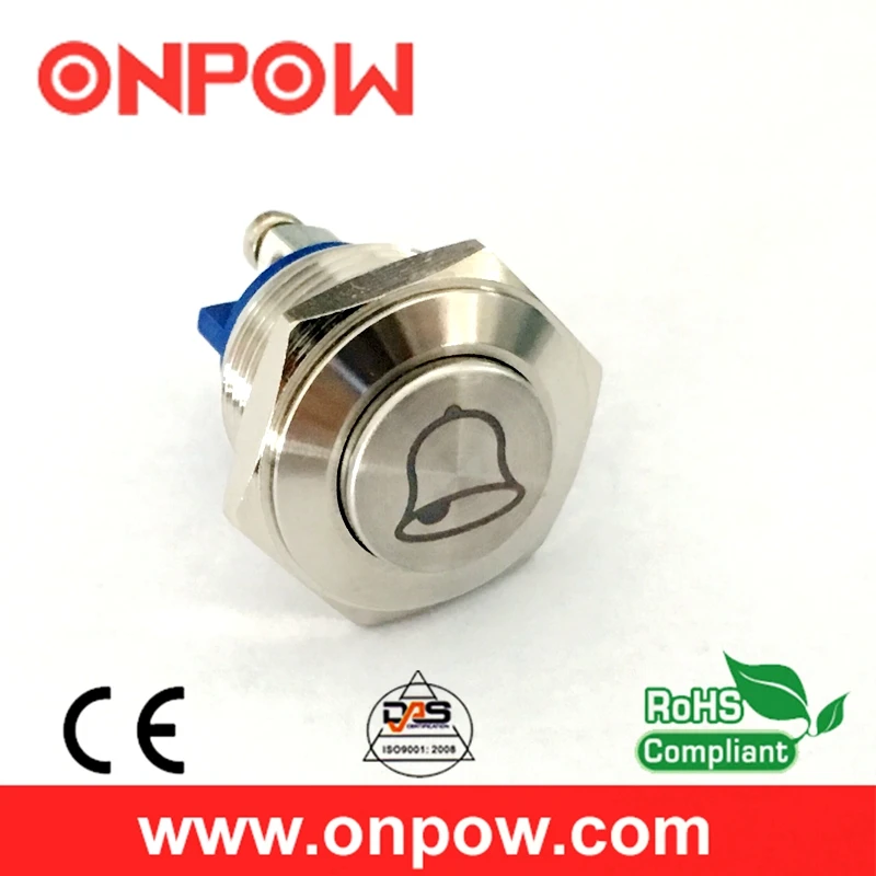 

ONPOW 16mm Start Horn Doorbell Button Momentary Stainless Steel Metal Push Button Switch (GQ16H-10/S/bell) CE,ROHS