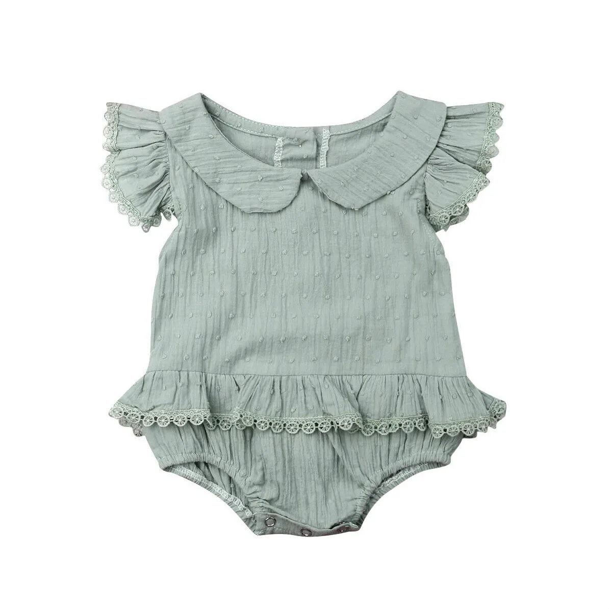 

0-18M Cute Newborn Baby Girl Peter Pan Color Solid Color Lace Bodysuit Jumpsuit Playsuit Outfits Summer Clothes