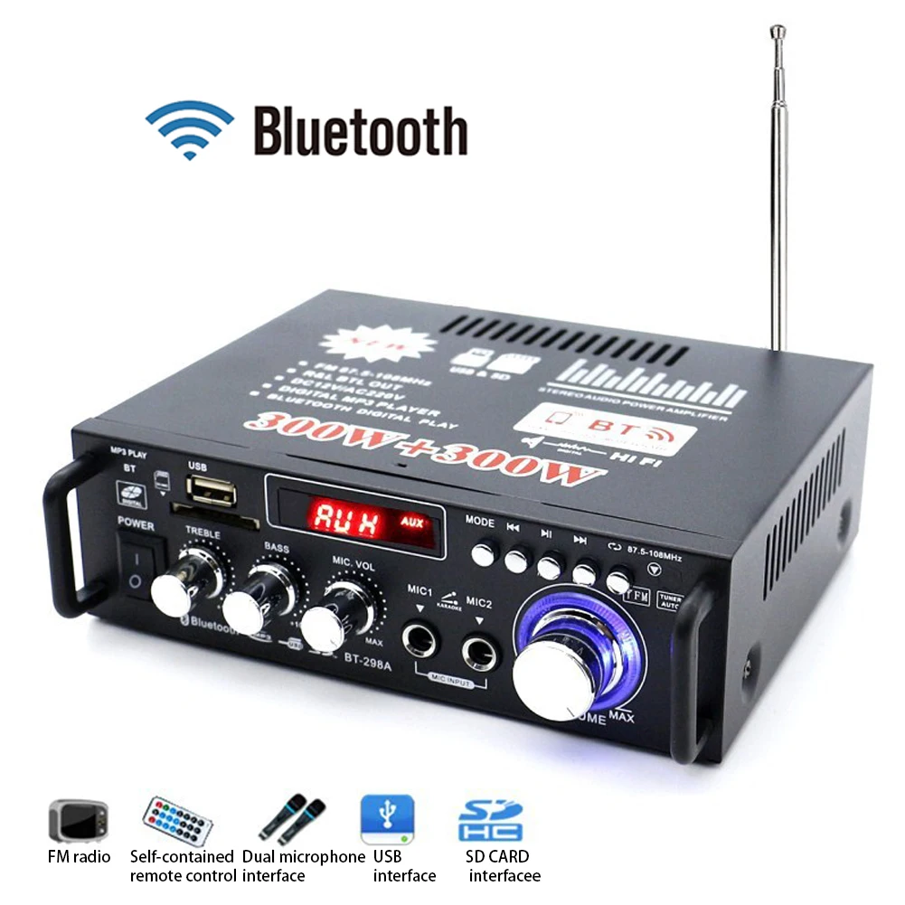 BT-298A 12V 220V Car HIFI Amplifier Audio Stereo Power Amplifier Bluetooth FM Radio 2CH Home Audio Video Home Theatre System BT-298A 12V 220V Car HIFI Amplifier Audio Stereo Power Amplifier Bluetooth FM Radio 2CH Home Audio Video Home Theatre System