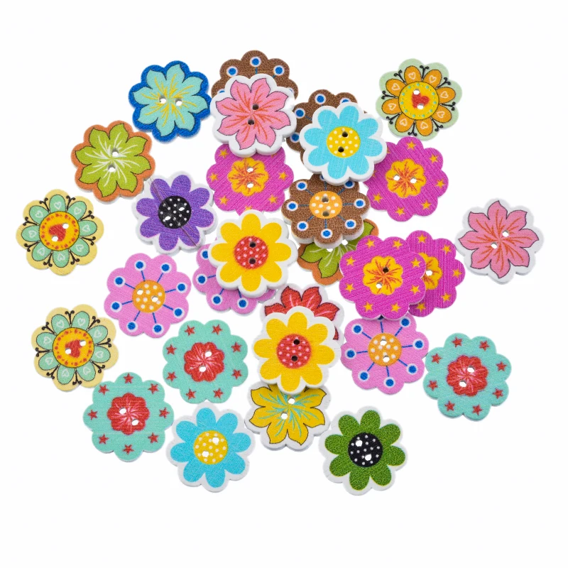 

Urijk 50PCs Multicolor Flower Wood Buttons For Needlework Patchwork DIY Craft 2018 NEW Handicraft 2 Holes Buttons For Clothing