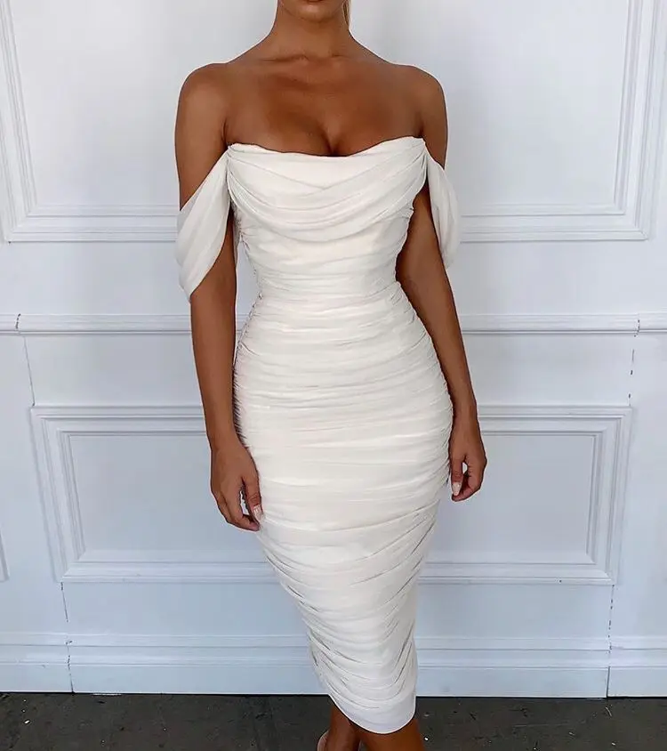

New Arrival Celebrity White Lace Off The Shoulder Rayon Bandage Dress Evening Party Dress Women Vestidos