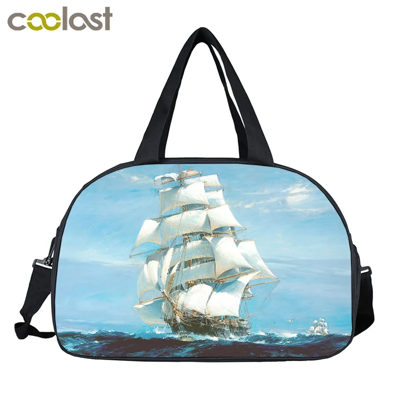 Boat On The Sea font b Men b font Travel Bags Pirate Sailboat Retro Handbags font
