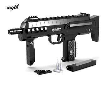 

drop shipping 508pcs MP7 Submachine Assault GUN Weapon SWAT Arms Model 1:1 3D DIY Building Blocks Bricks Children kIDS Toy Gift