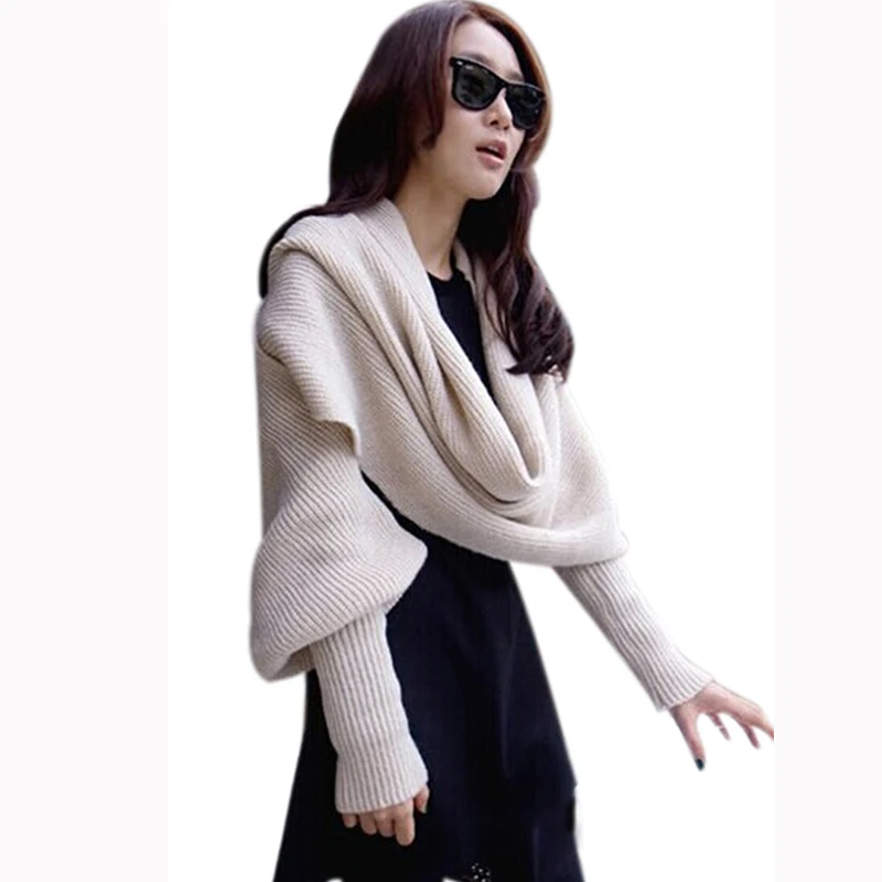 2016 Winter Warm Scarf With Sleeves Feminino Wool Knitting Scarf With