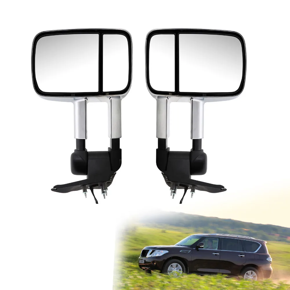 

TAIHONGYU 2PCS Chrome Extendable Electric Caravan Towing Side Mirror For Nissan Patrol 1997-2018