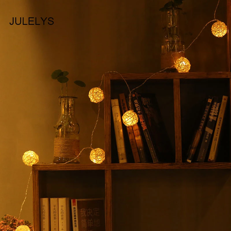 

JULELYS 5M 20 Bulbs Garland LED Lights Decoration For Wedding Christmas Gerlyanda Rattan Balls String Lights for Home Room Decor