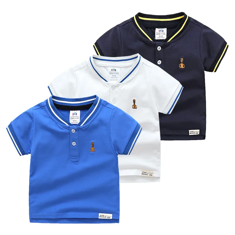 

2018 Summer Kids Children's Tops Tees Birthday Gift Short Sleeve Solid Color Blue White Navy Blue V-Neck T Shirt Teenagers Boys