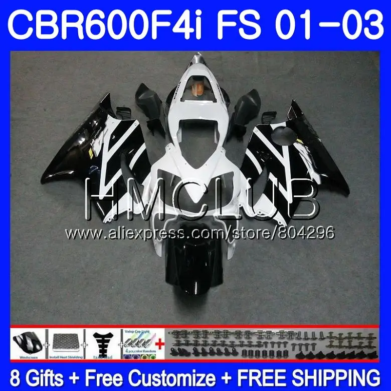 Черный белый корпус для HONDA CBR600F4i CBR600FS CBR600 F4i 01 02 03 61HM.19 CBR 600 FS 600F4i 2001 2002 2003