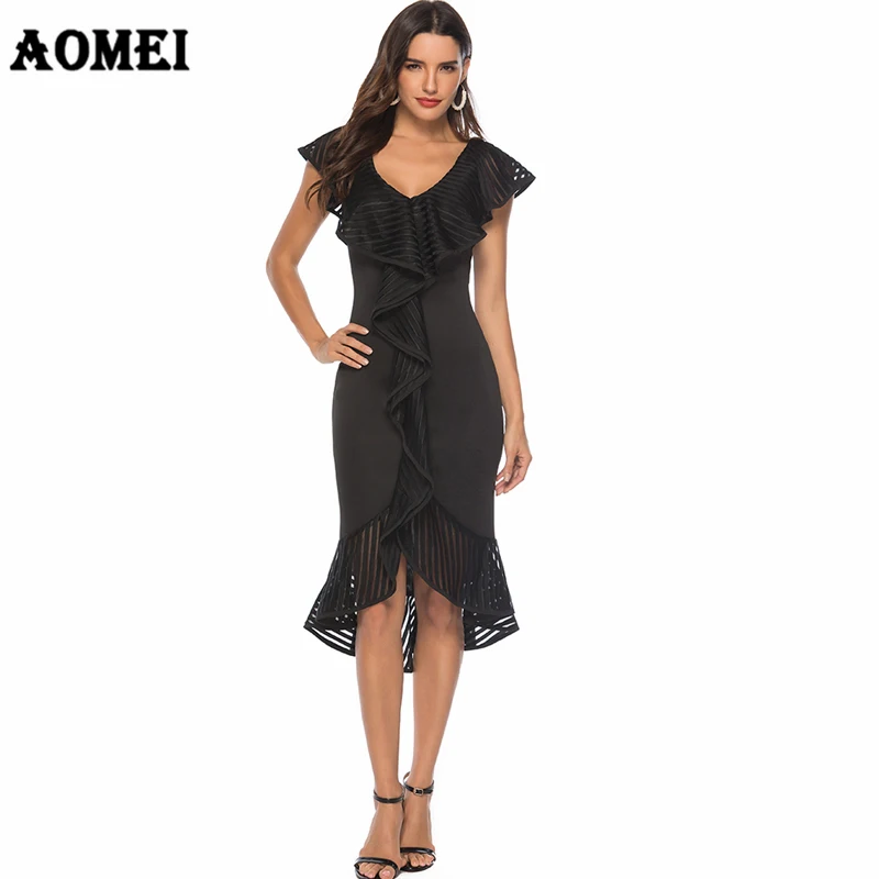 Ceny Kobiety Party niebieska sukienka Sexy wzburzyć Patchwork Tulle Lady Clubwear kolacja wieczór Plus rozmiar szczupła obcisła tunika Femme szaty XXL