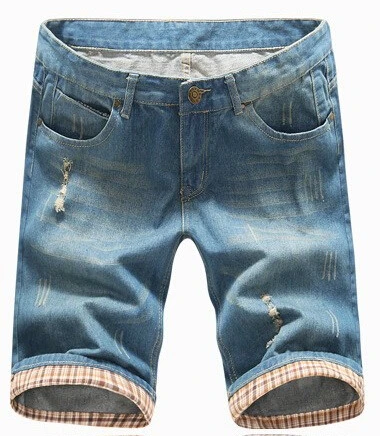 Мужские летние шорты, мужские рваные джинсовые шорты с дырками, Брендовые джинсовые шорты бермуды светло-голубого цвета размера плюс 40 - Цвет: Синий