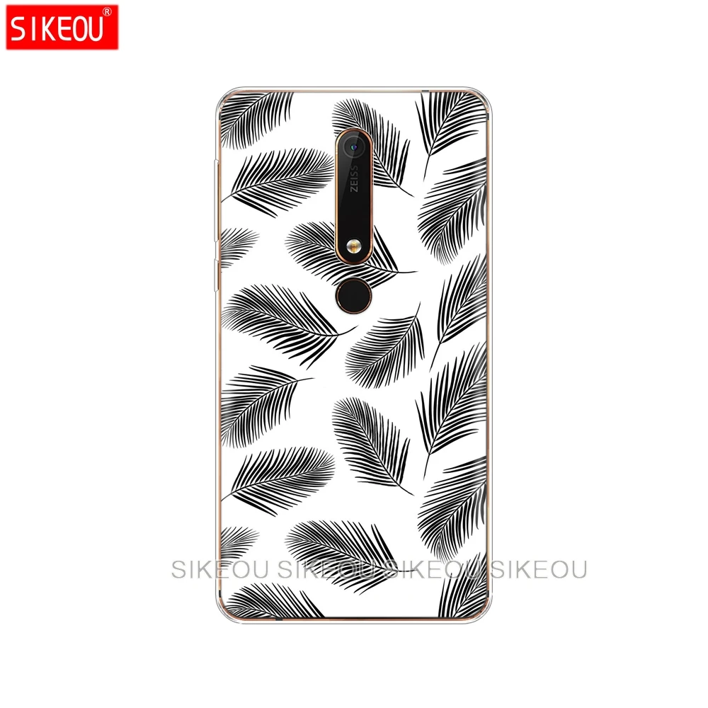 Силиконовый чехол для телефона Nokia 5 3 6 7 PLUS 8 9 /Nokia 1 2 2018 черно белые Пальмовые