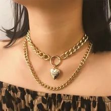 DIEZI, винтажное золотое сердечко серебряного цвета, ожерелье с кулоном для женщин, новинка, колье на цепочке, массивное ожерелье для девушек, ювелирное изделие