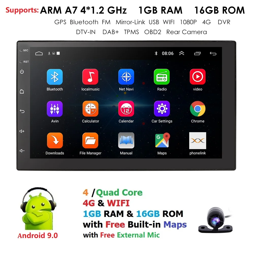 

Android 9.0 7 inch Double Din Universal Car Radio GPS Multimedia Unit Player For TOYOTA Nissan Kia RAV4 Honda Hyundai