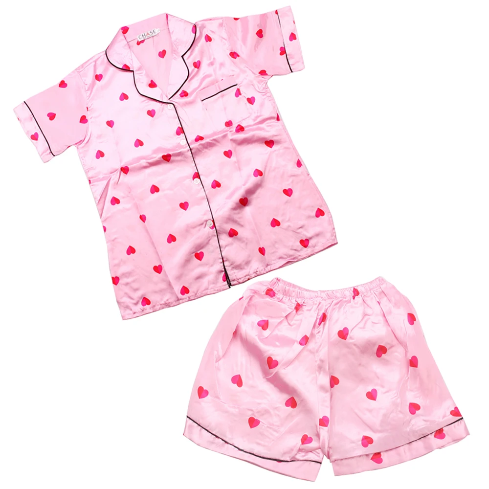 

Autumn Pajamas Set For Women Female Satin Silk Homewear Short Sleeve Sleepwear Heart Cartoon Cute Pijama Pyjamas Home Wear