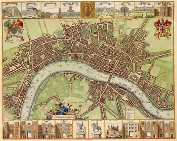

Map of 17th Century London, Cotton Canvas Bird View Old London Map, Wall Hanging Frameless Paintings for Home Decoration