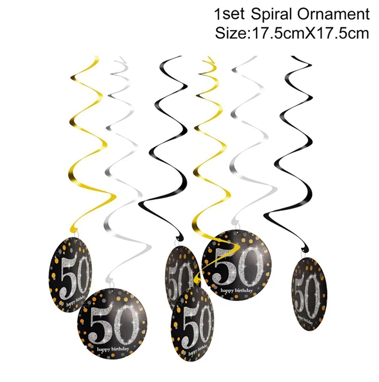Ура 50 лет черный золотой шар День Рождения 50 лет День рождения украшения для вечеринок товары для взрослых Свадьба юбилей 50 лет - Цвет: Spiral Ornament