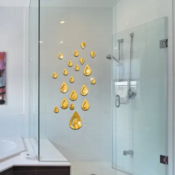 

Gold Decorative Mirror Raindrop Waterdrop DIY Art Mirror Sticker Decals 3D Mural Wall Stencils for Bathroom Decoration