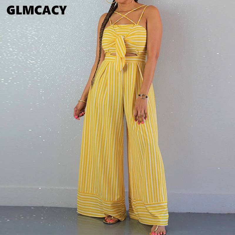 

Women Striped Printed Strapless Bow Knot Front Sleeveless Wide Leg Jumpsuits Casual Plus Size Streetwear Rave Festival Clothing