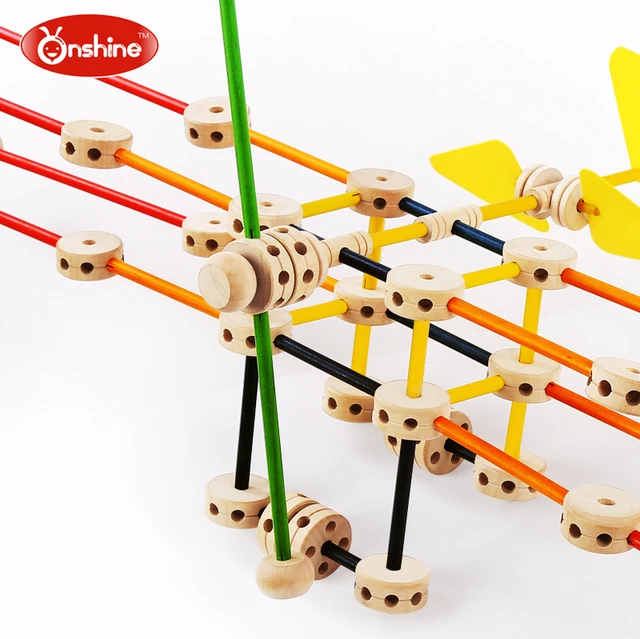 ONSHINE 68pcs Wooden Building block Round Stick Toys Kids Children