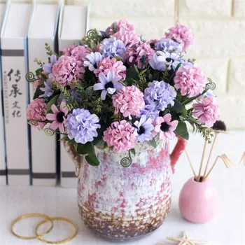 

Fake Chrysanthemum & Hydrangea Ball Bunch (5 stems/piece) Simulation mini Hydrangeas for Wedding Decorative Artificial Flowers