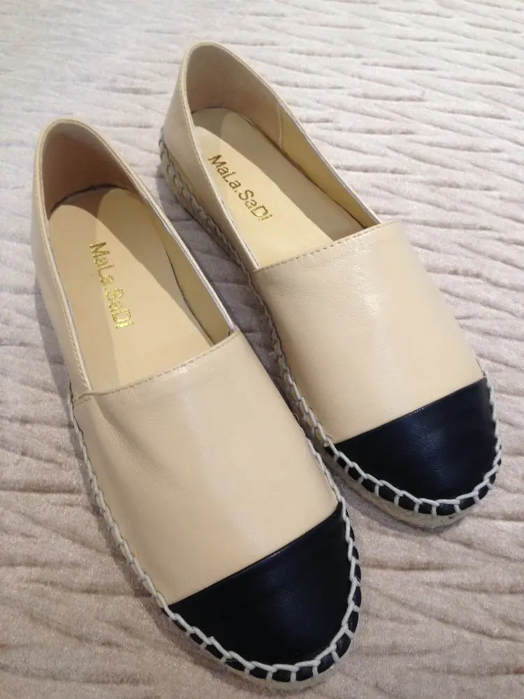 European Famous Brand Patchwork Espadrilles Shoes Woman Genuine Leather Creepers Flats Ladies Loafers Moccasins Big Size 34-42
