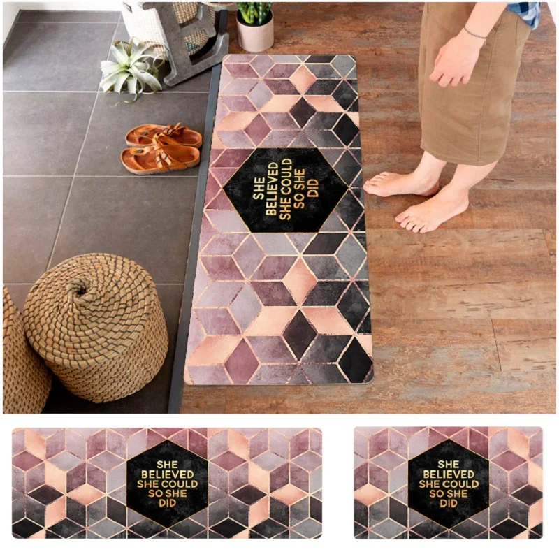 Ins household PVC leather waterproof floor mat Kitchen bathroom strip waterproof carpet Light luxury style lattice door mat Ins household PVC leather waterproof floor mat Kitchen bathroom strip waterproof carpet Light luxury style lattice door mat
