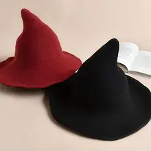Модная зимняя Корейская вязаная остроконечная ведьма Панама одноцветная теплая дышащая женская шапка