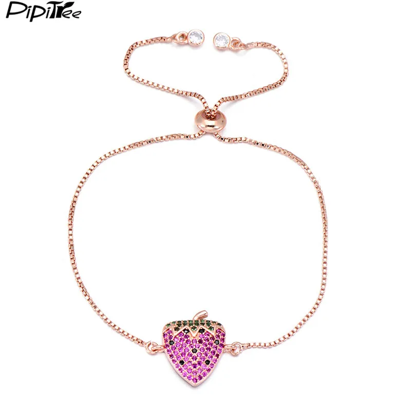 

Pipitree Christmas Fruit Series Charm Strawberry Bracelet Adjustable Chain CZ Zircon Bracelets for Women Girls Luxury Jewelry