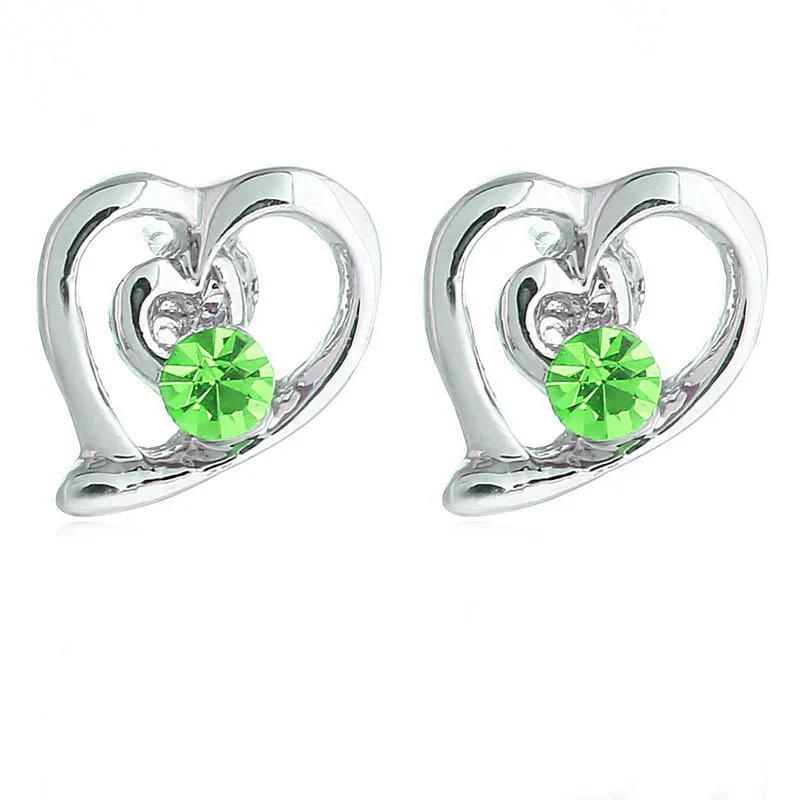 

NO Minimum Order Fashion KC white gold Rhodium plated austrian crystal heart Stud earringFor Women Girls Fashion Jewelry