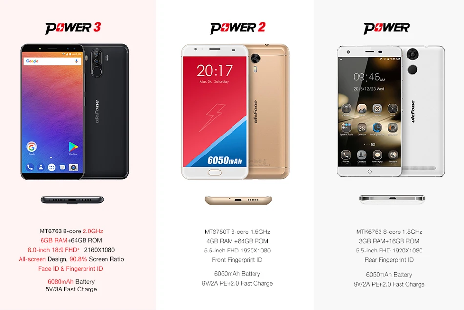 Смартфон Ulefone power 3 4G 6080 мАч Восьмиядерный 6 ГБ ОЗУ 64 Гб ПЗУ 6," 18:9 FHD+ 4 камеры 21 Мп Android 7,1 Лицо ID мобильный телефон