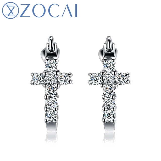 Zocai Blessing Natural 0 21 Ct Certified H Diamond Cross Hoop Zocai Blessing Natural 0 21 Ct Certified H Diamond Cross Hoop Earrings Jewelry Round Cut 18k