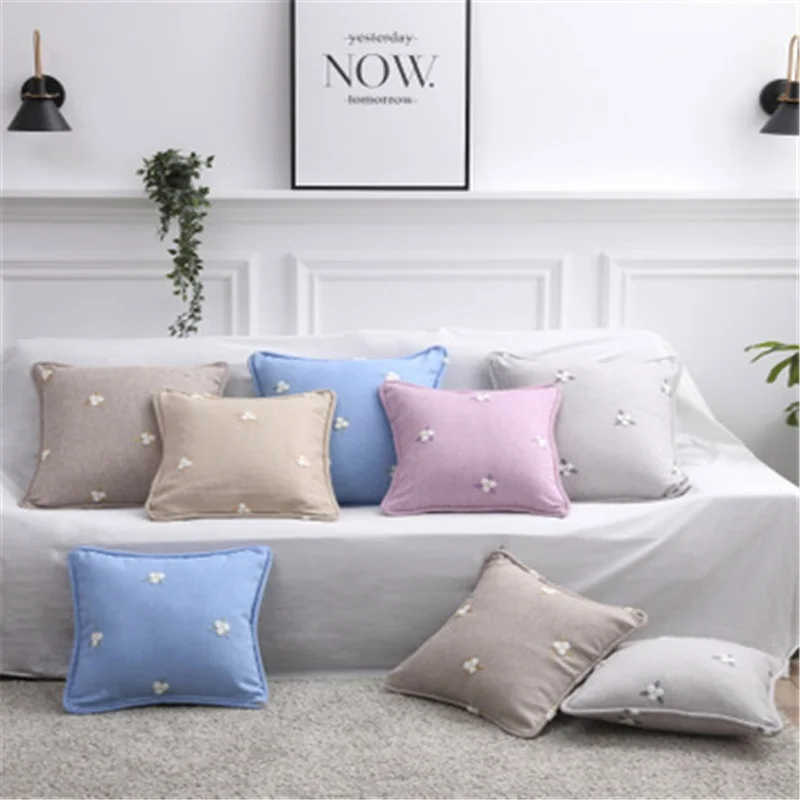 

Modern Bed Car Cushion Cover Decorative Throw Pillowcase Chair Almofadas Para Sofa Cojines Decor Embroidered Solid Color Burlap