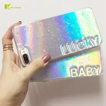 KL-Boutiques for Coque iphone 6 Case Shiny Laser Blu-ray English LUCKY BABY Cover Fundas for iphone 7 6 6S Plus Cases Men Women