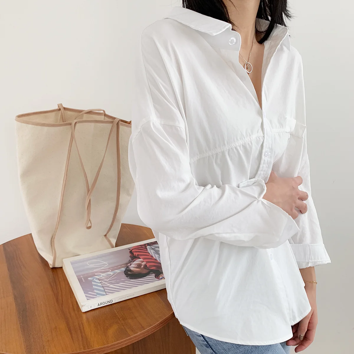 Женская блузка, большие размеры, свободные топы, женская модная уличная одежда, однотонная, с заниженным плечом, с длинным рукавом, белые рубашки