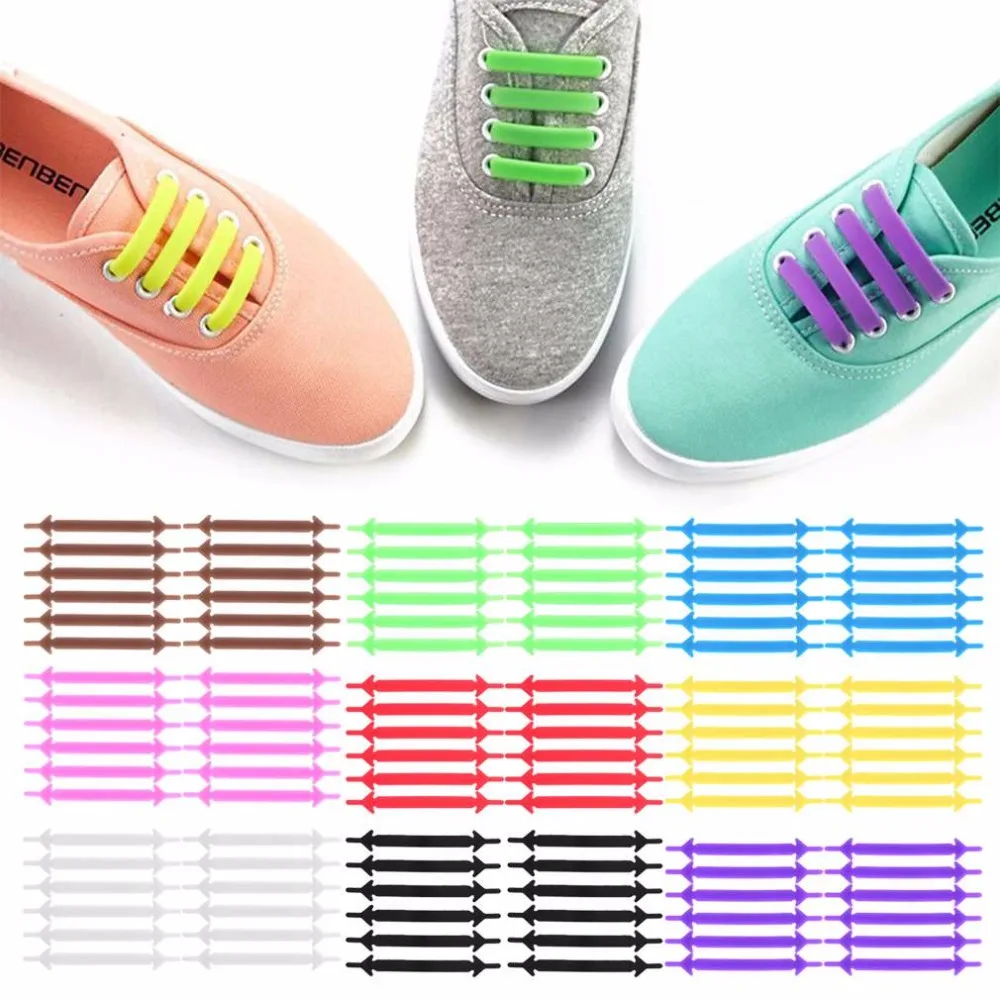 

12Pcs/Set Creative Women Shoes Shoelaces Unisex Men Laces Athletic Running No Tie Shoelaces Elastic Silicone Sneakers 9 Colors