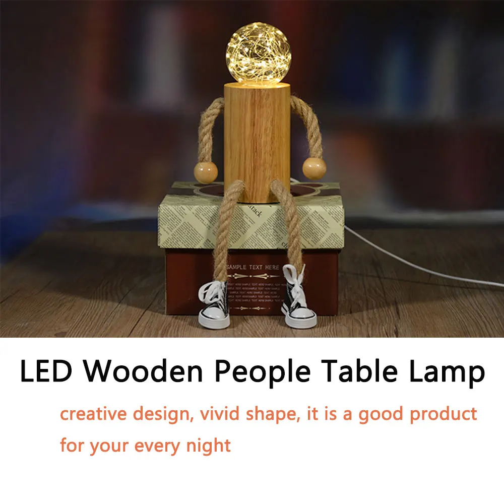 Креативное украшение ночник светодиодный деревянный человек светодиодный настольная лампа USB мощность для спальни домашний подарок для детей