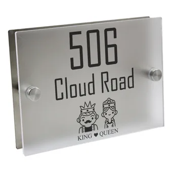 

King and Queen Doorplate Personalized Number Door Sign Plaque Street Acrylic Matte Glass House Address Plaques Outdoor Signs