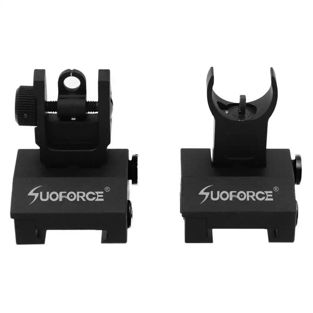 Tactical Hunting Iron Low Flip Up Front /& Rear Sight Set Folding Design