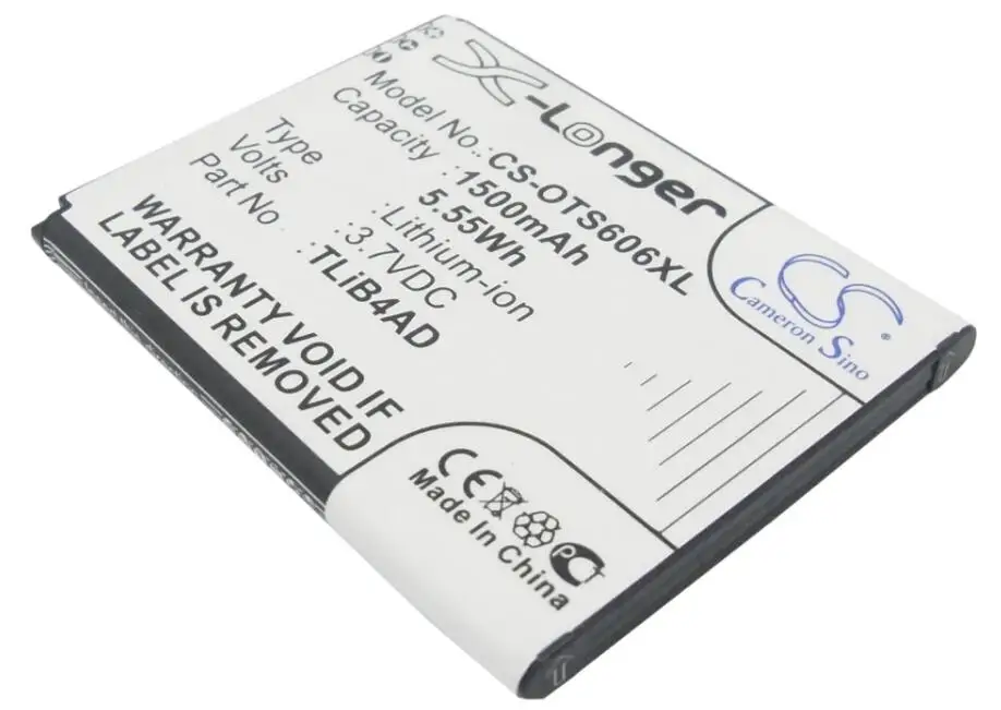 Аккумулятор Cameron Sino 1500 мАч для ALCATEL One Touch View TCL Horizon S606 CAB1500008C1 TLiB4AD | Мобильные