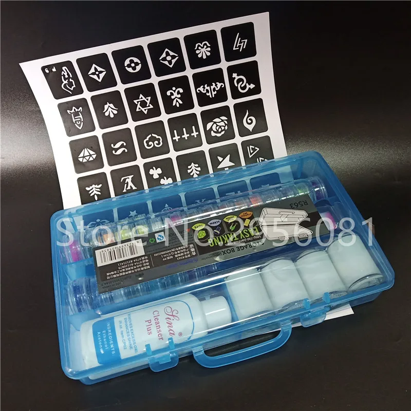 24 Colors Powder Temporary Shimmer Glitter 4 Glues 2 Brushes 1 Stencils 1 Cleansing Water For Tattoo Body Kids Face Art