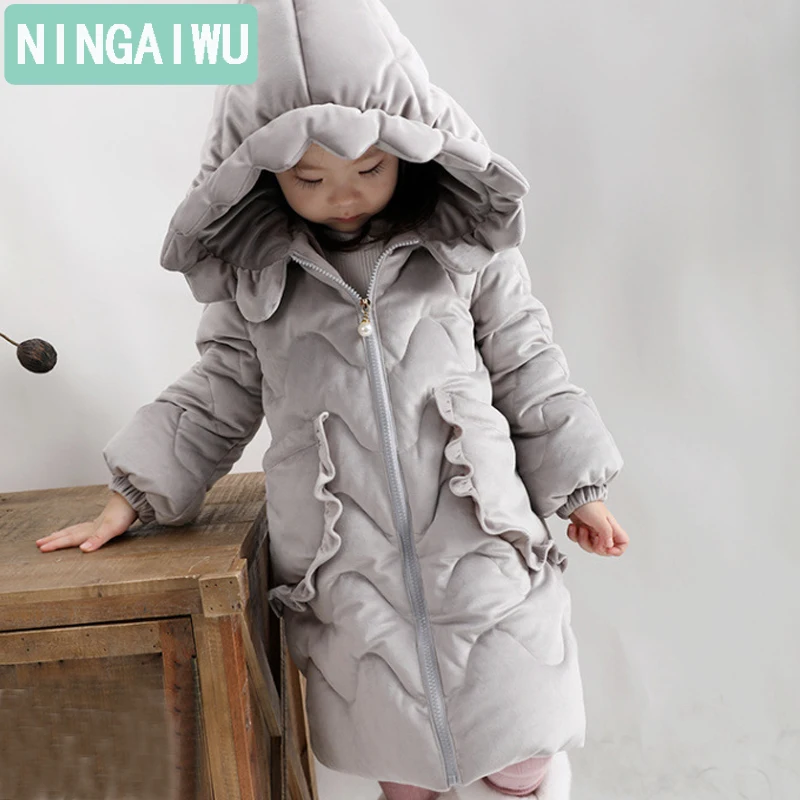 

Baby Girls Winter Long Cotton-Padded Children Pleuche Fashion Cotton-Padded Girl Cotton Princess Coat Thickened Baby Outerwear