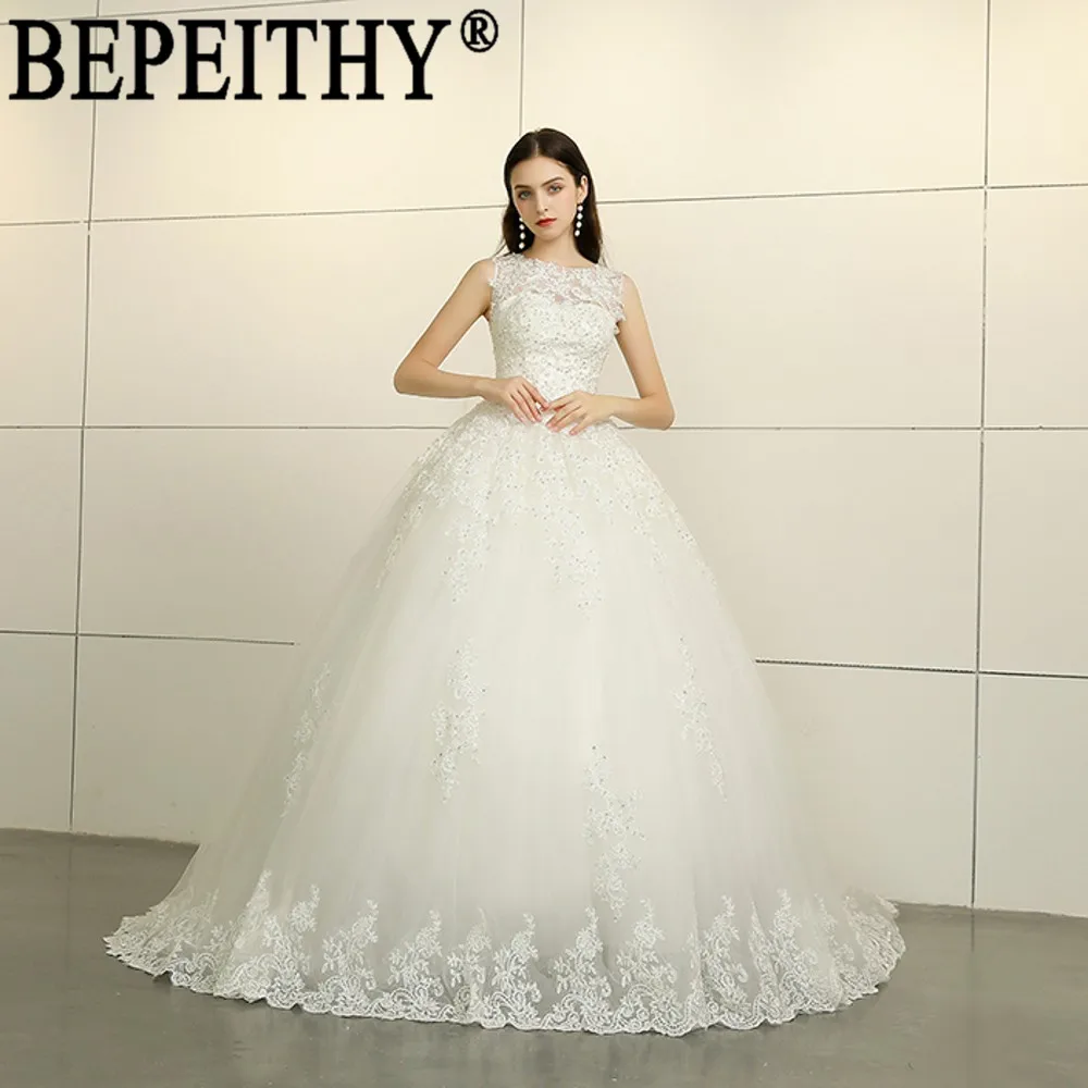 BEPEITHY Vestido de noiva элегантные кружева бусины с круглым вырезом элегантный длинный шлейф свадебное платье 2019 новое поступление