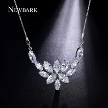 NEWBARK Flower Pendant Necklace Chunky Large Big Pendants Statement Necklaces Platinum Plated Marquise-cut Bridal Love Jewelry