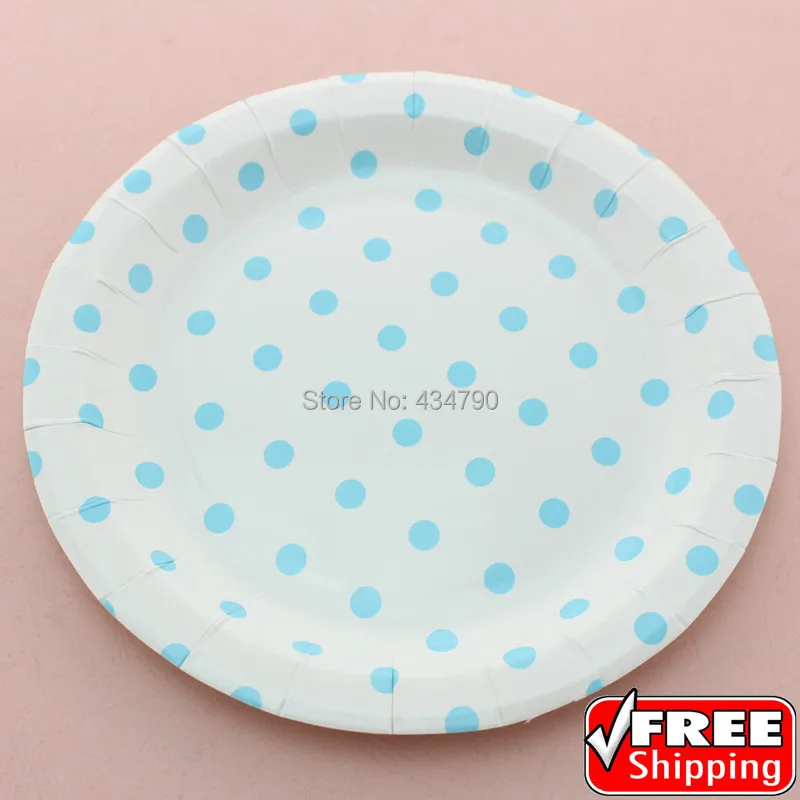 60pcs 9" Blue Polka Dot Paper Plates Party Supplies,Cheap Disposable