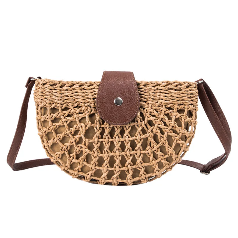

2019 New Women Saddle Vintage Rattan Handbag Female Hobos Bohemian Summer Beach Straw Bag Simple Weave Bag Handmade Casual Tote