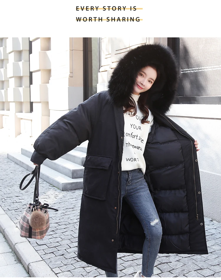 AYUNSUE Parkas Mujer Long Winter Jacket Women Coat Korean Parka Fur Collar Large Size warm padded womens jackets KJ2471